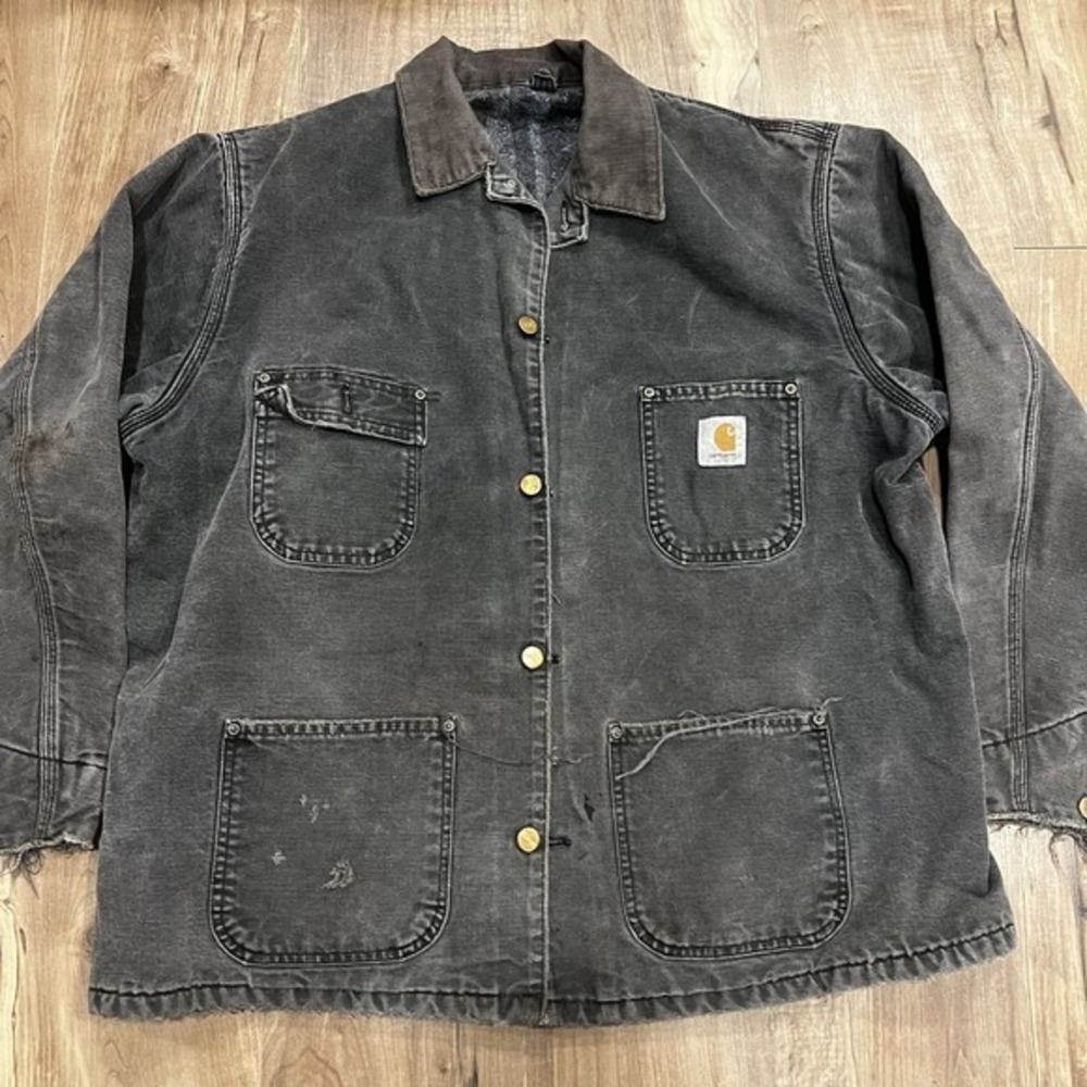 Vintage Carhartt‎ Chore Coat Jacket Mens Blanket Lined C01 XL Black Thrashed
